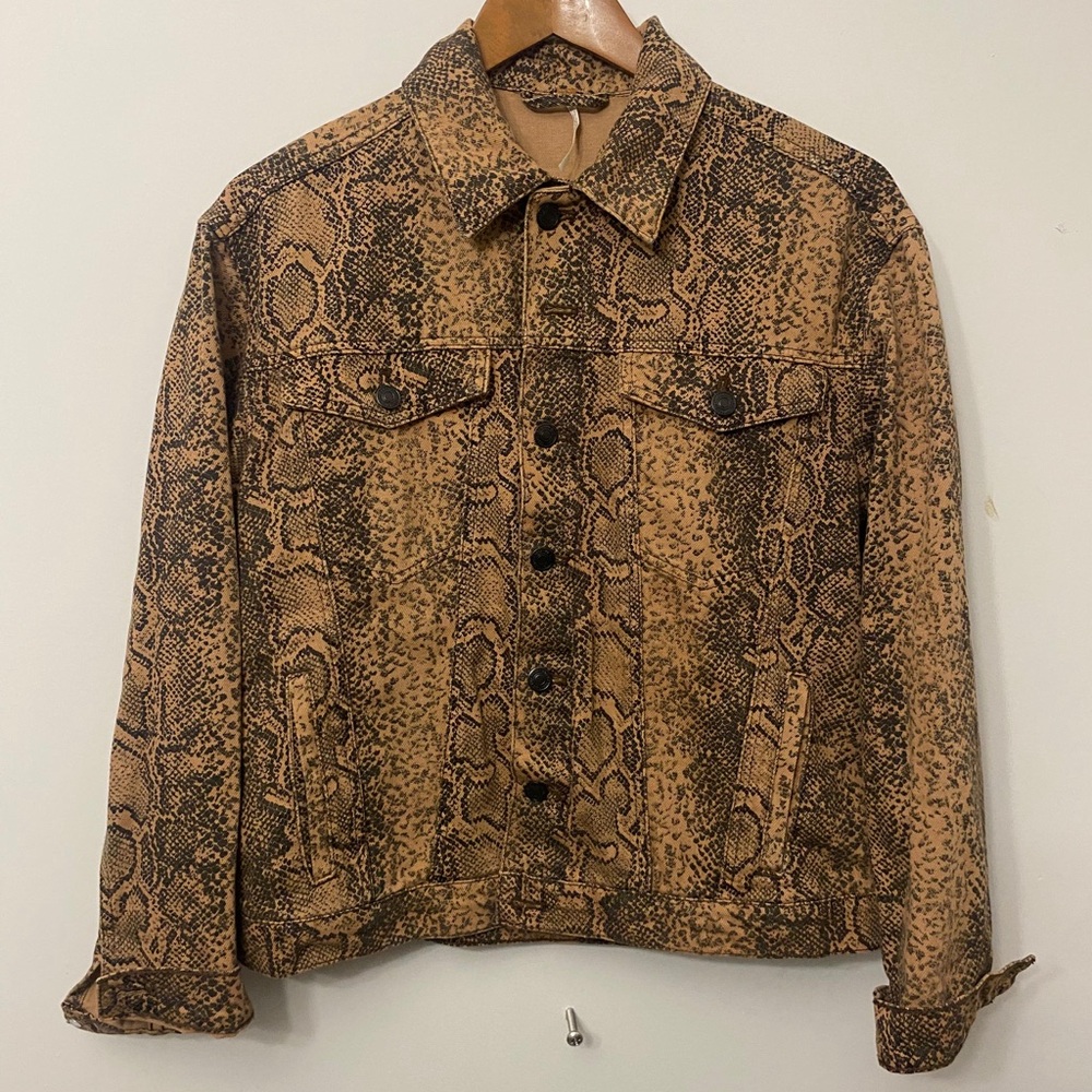 Free People Brown Snake Print Jean Jacket
